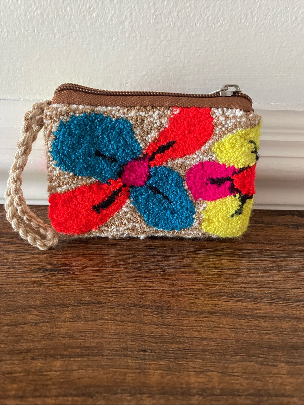 Floral Pom-Pom Wristlet Pouch in Multicolor